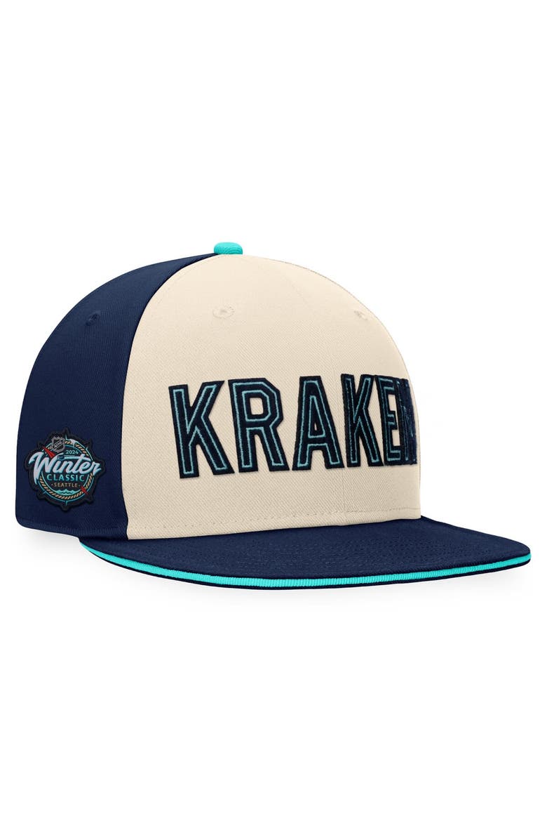 FANATICS Men's Fanatics Branded Cream/Deep Sea Blue Seattle Kraken 2024 NHL Winter Classic Snapback Hat, Alternate, color,