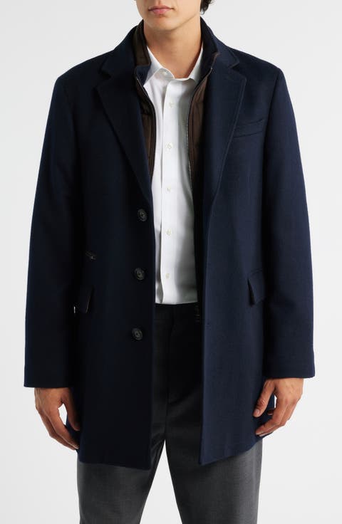 Ellington Wool & Cashmere Overcoat with Quilted Faux Suede Bib