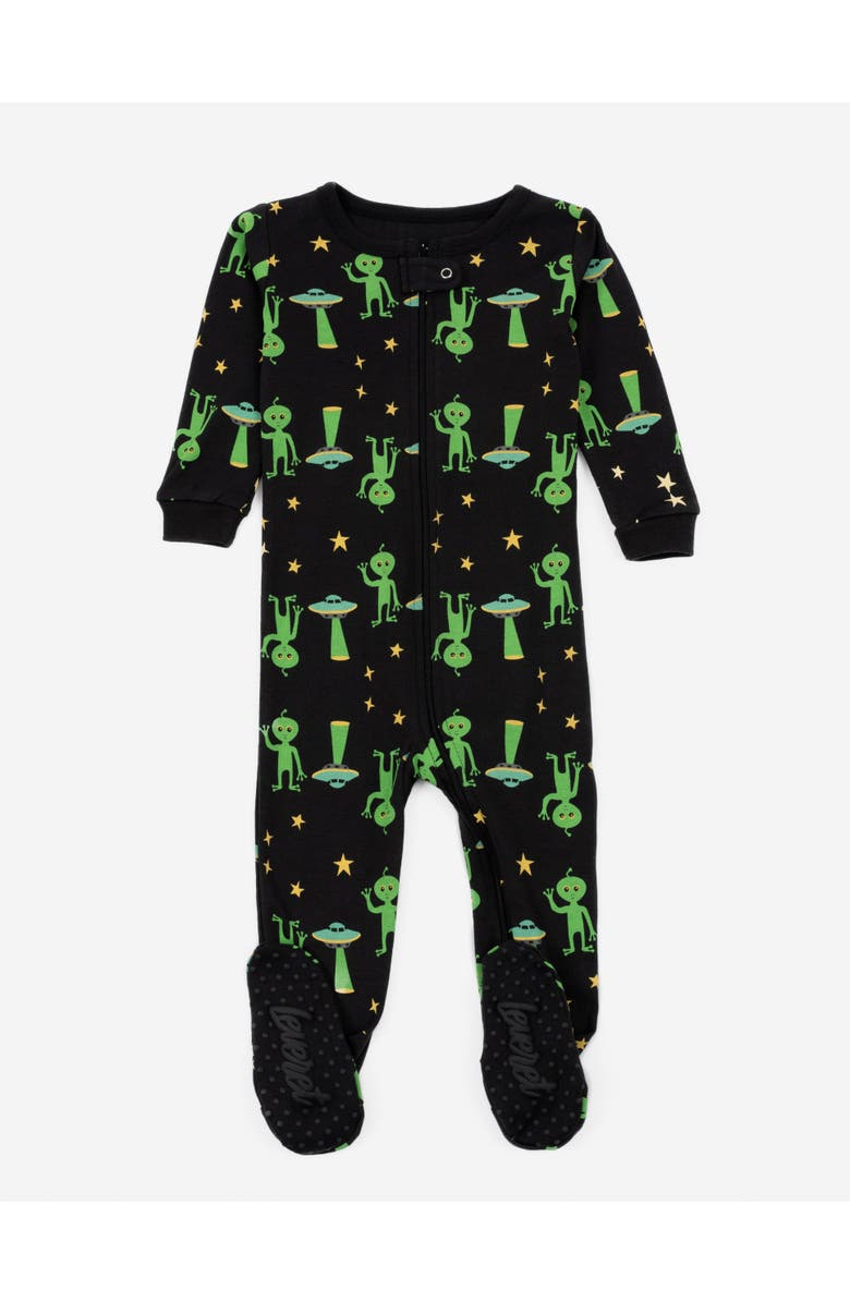 Leveret Footed Cotton Halloween Matching Family Pajamas, Fun Prints, Main, color, Alien