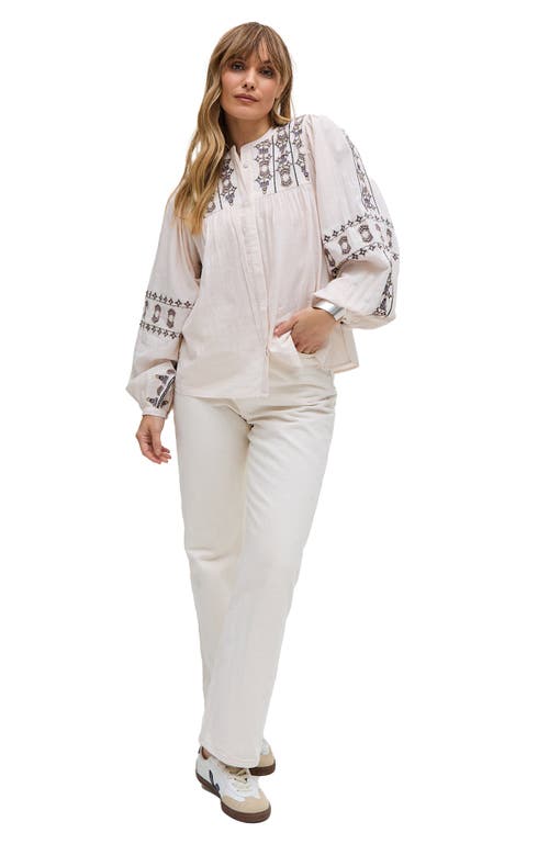 Raffya Demi Embroidered Ballon Sleeve Shirt In White