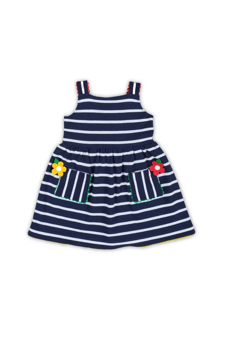 Stripe Knit Dress With Ric Rac And Flowers, Main, color, Navy / White