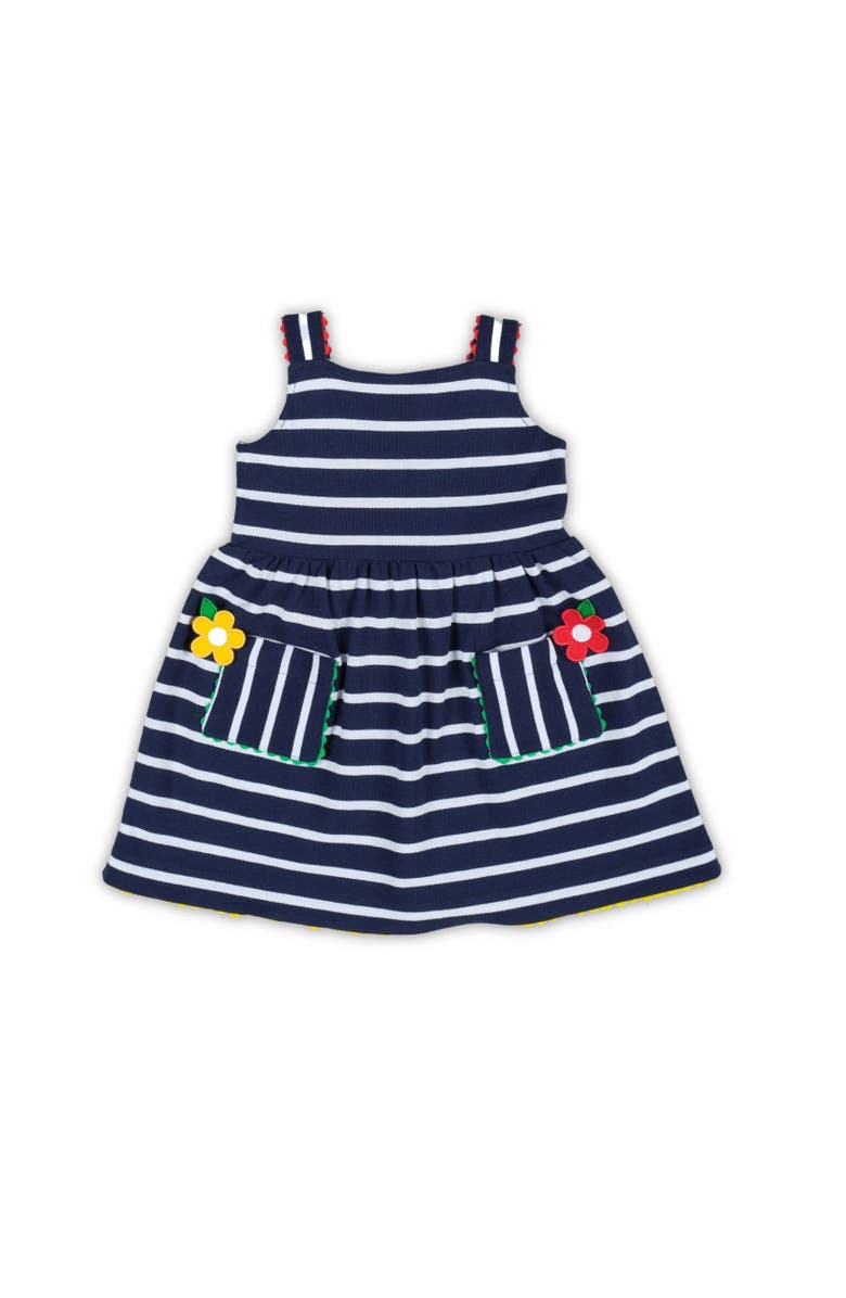 Florence Eiseman Stripe Knit Dress With Ric Rac And Flowers, Main, color, Navy / White