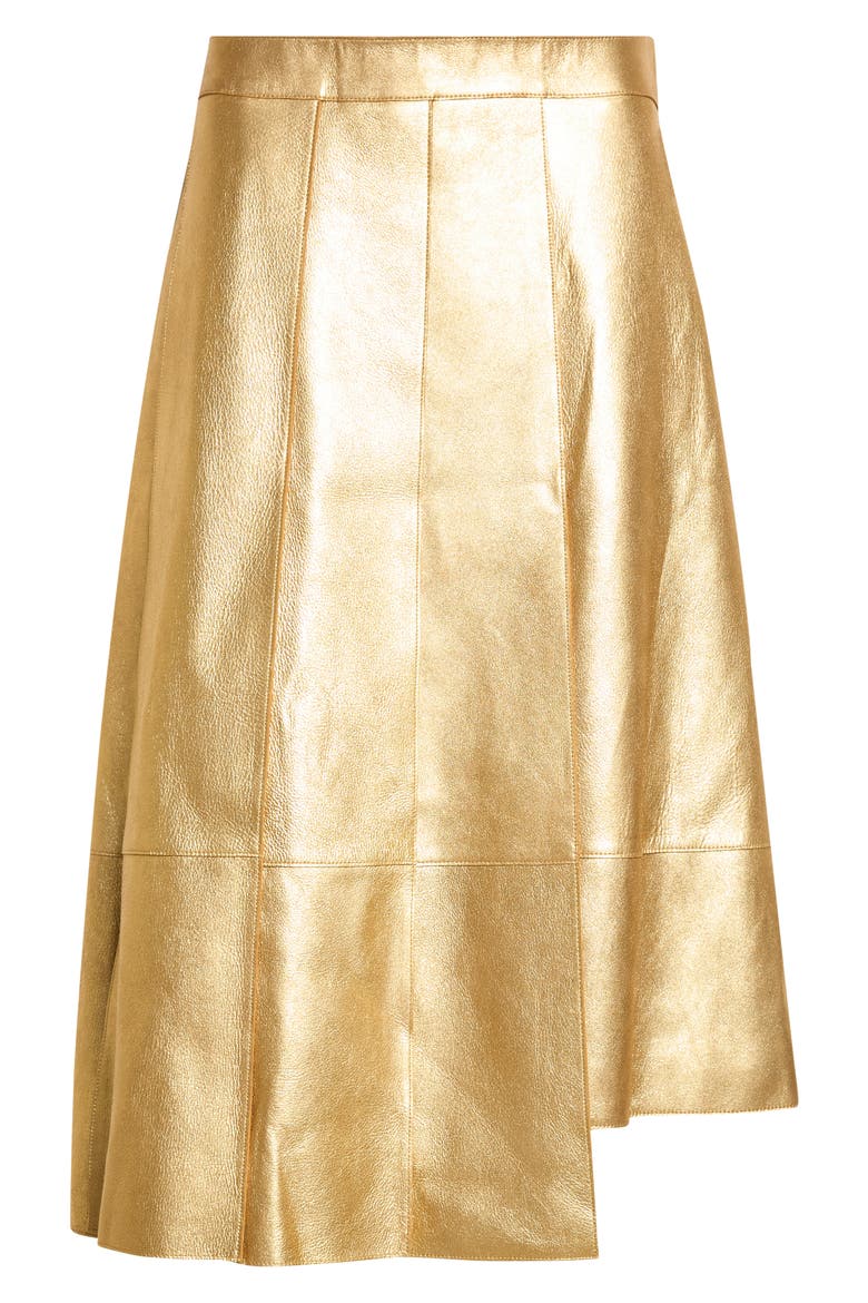 Trapezoid Pleated Metallic Leather Midi Skirt, Main, color, GOLD