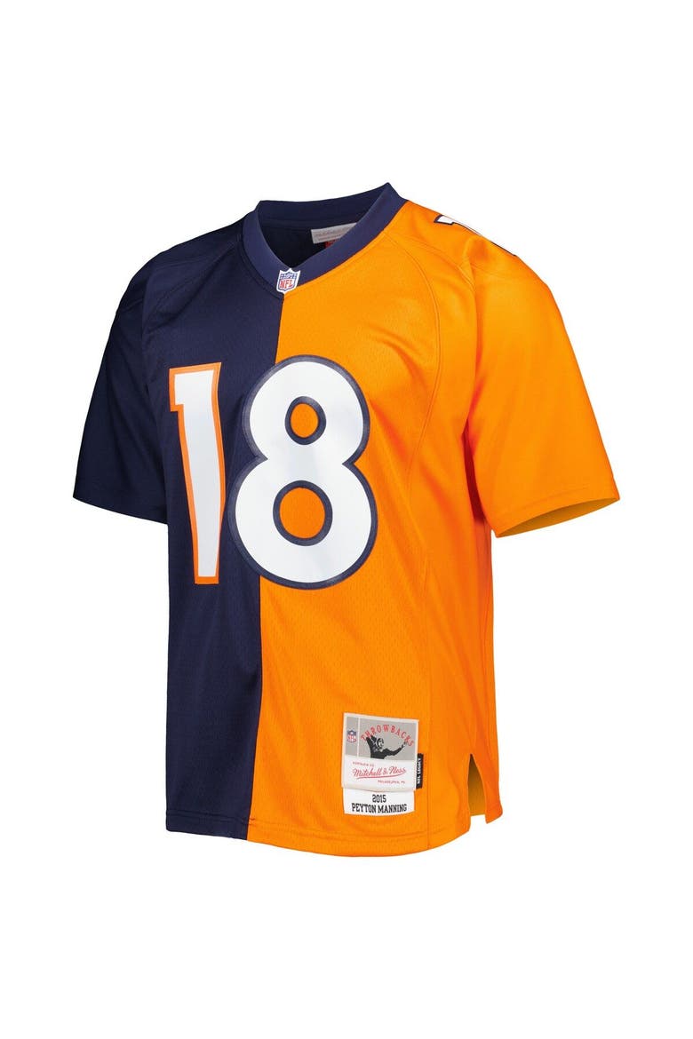 Men's Mitchell & Ness Peyton Manning Navy/Orange Denver Broncos 2015 Split Legacy Replica Jersey, Alternate, color, Navy