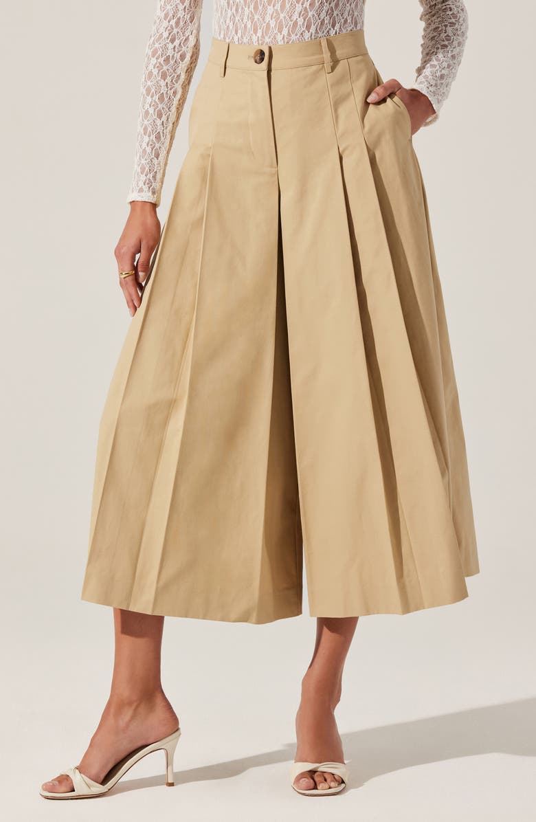 ASTR the Label Rowen Pleated Cotton Culottes, Main, color, Khaki