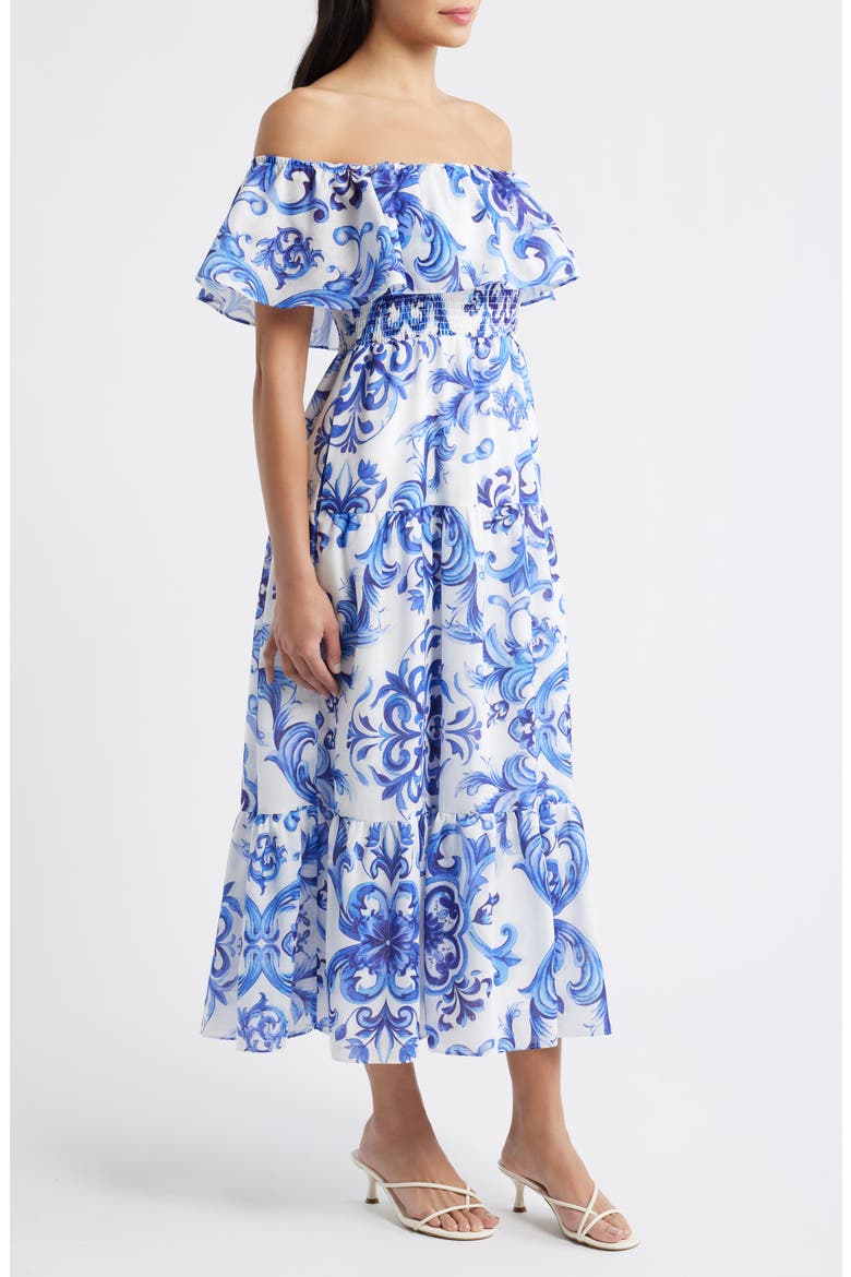 Off the Shoulder Tiered Maxi Dress, Alternate, color, DOLCE BLUE