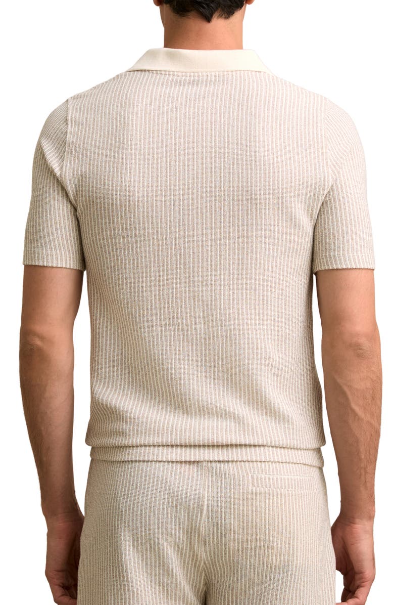Reiss Hall Stripe Johnny Collar Polo, Alternate, color, Ecru/ Taupe Brown