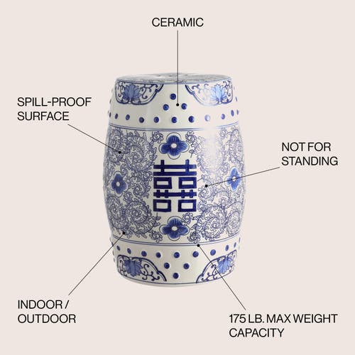 Jonathan Y Double Happiness 18" Chinoiserie Ceramic Drum Garden Stool In Blue/white