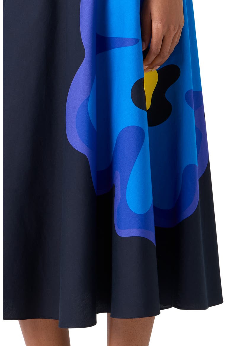 Floral Print Cotton Poplin A-Line Midi Skirt, Alternate, color, BLACK-MULTICOLOR
