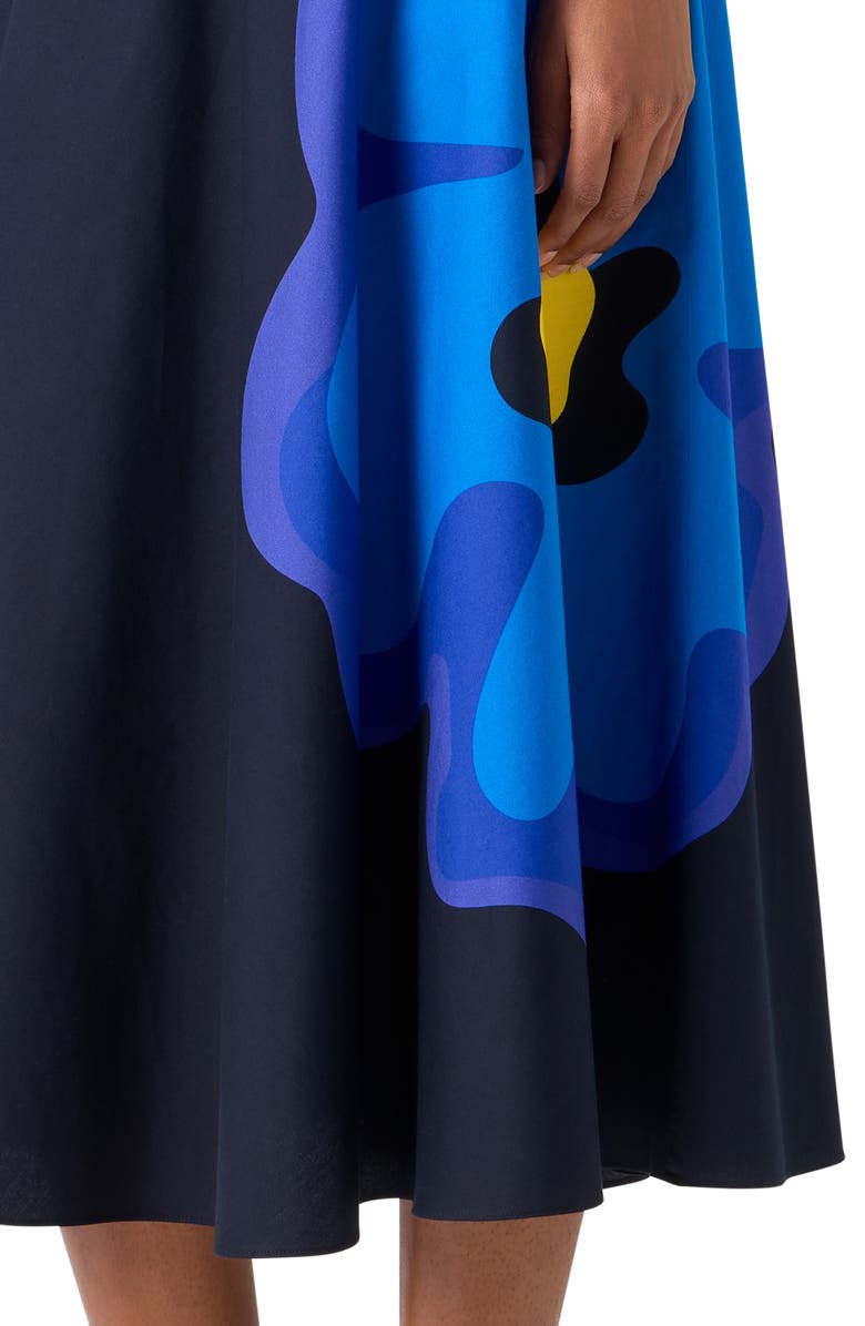 Akris punto Floral Print Cotton Poplin A-Line Midi Skirt, Alternate, color, Black-Multicolor