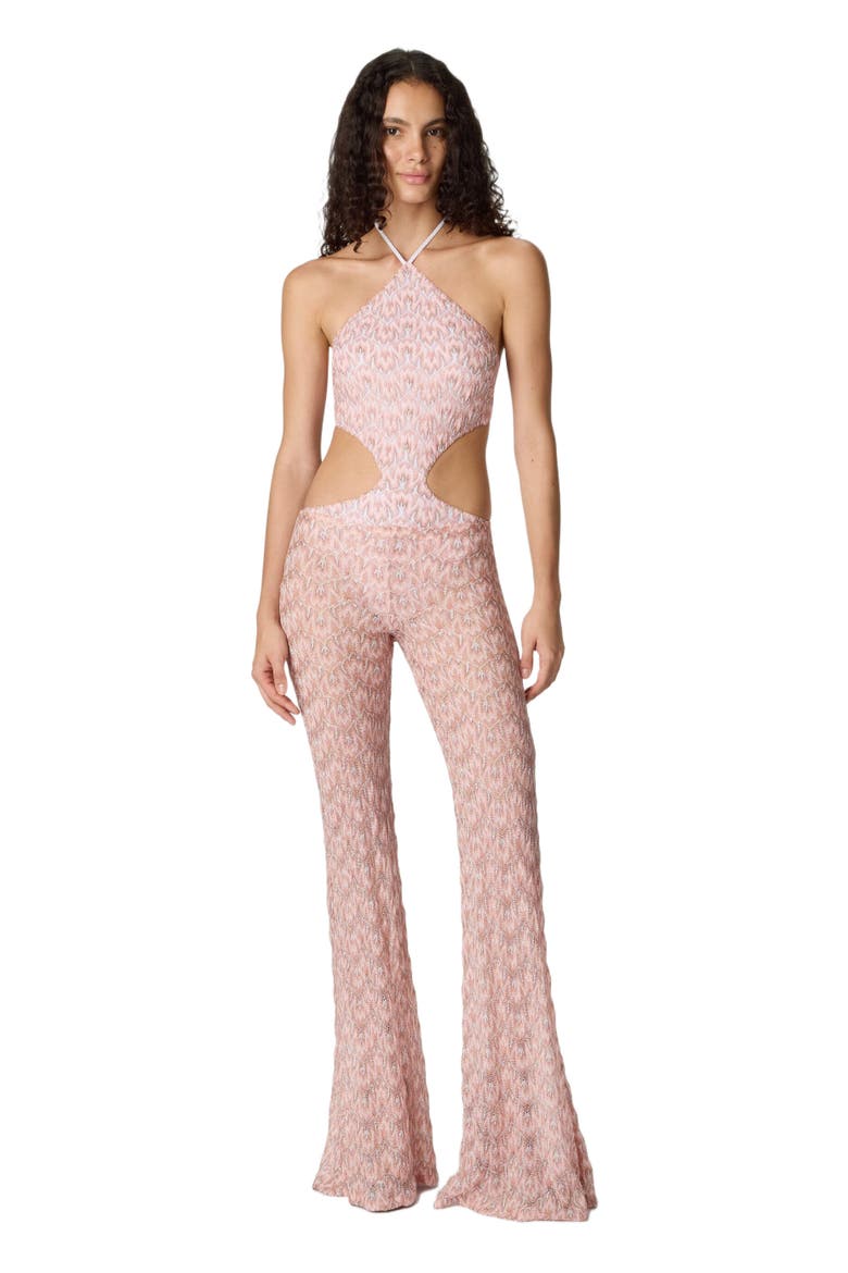 Flared Trousers In Lamé Viscose With Foliage Pattern, Main, color, Multicoloured