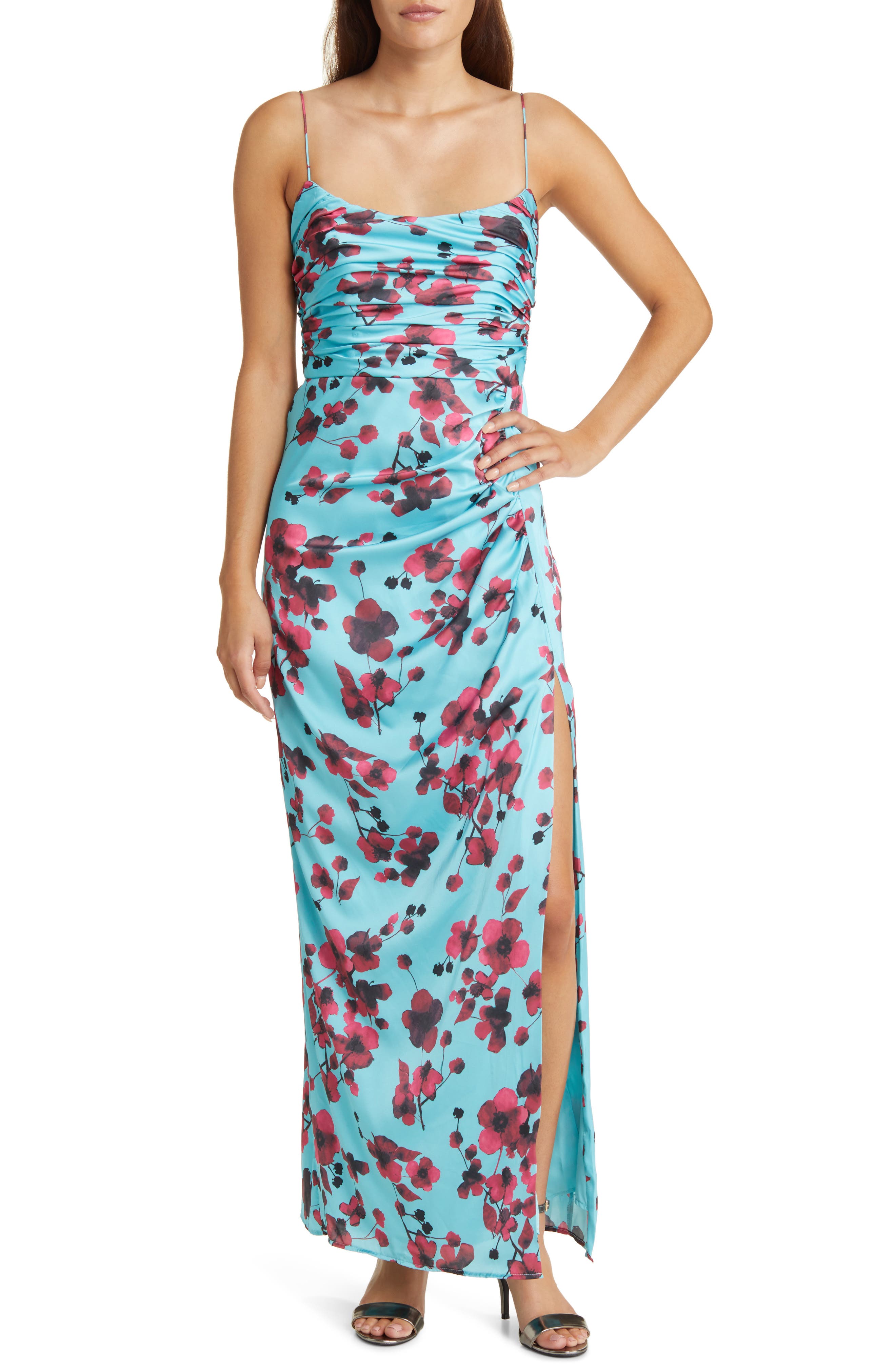Ruched Floral Midi Dress