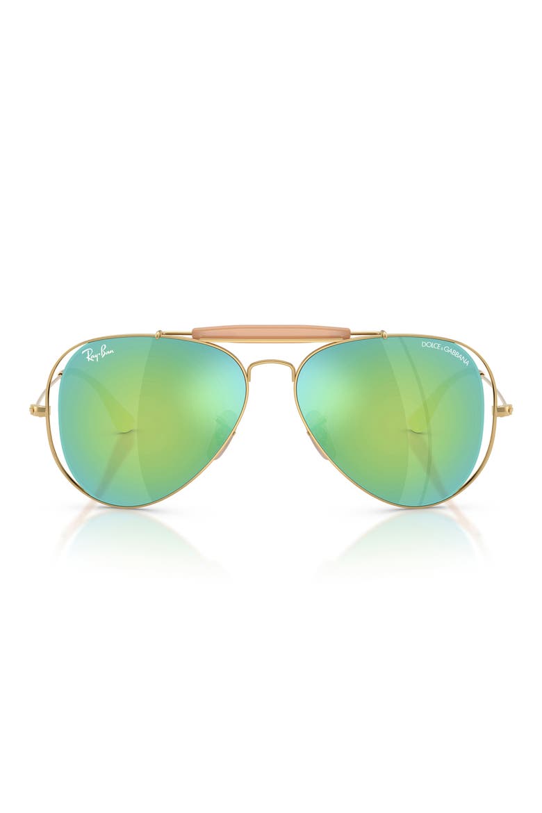 Outdoorsman 53mm Mirrored Pilot Sunglasses, Main, color, ARISTA / GREEN MIRROR GREEN