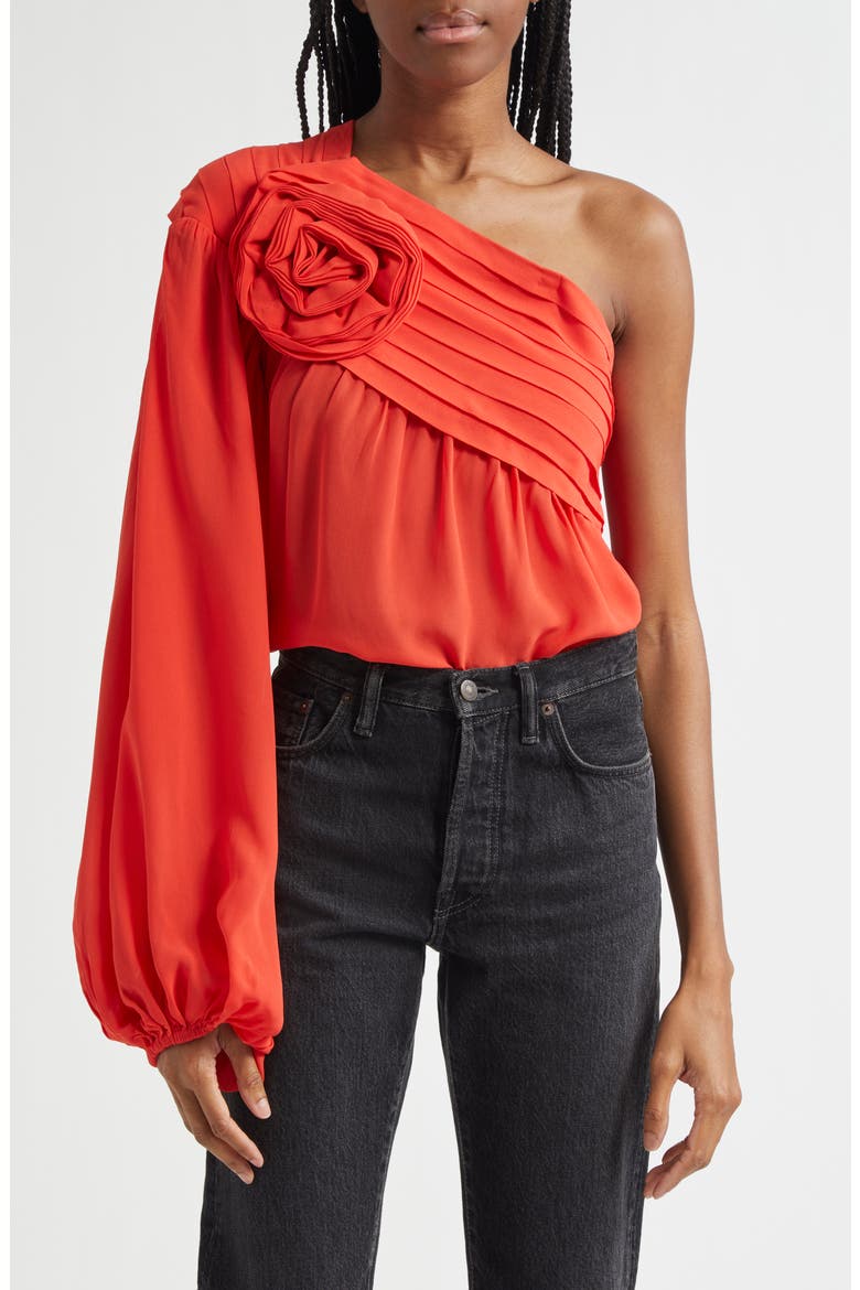 Red Rose One-Shoulder Top, Main, color, RED