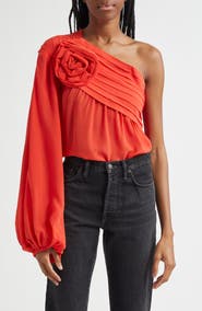 FARM Rio Red Rose One-Shoulder Top