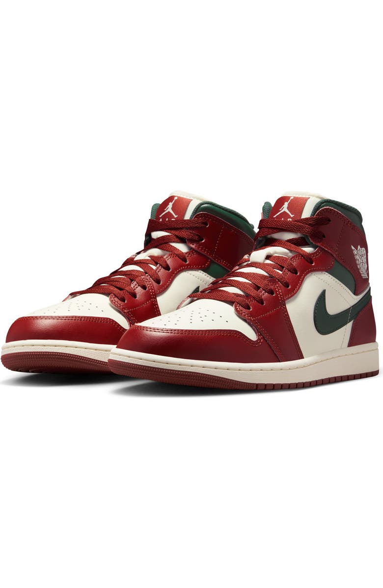 Jordan Air Jordan 1 Mid Sneaker, Main, color, Sail/ Redstone/ Midnight Green