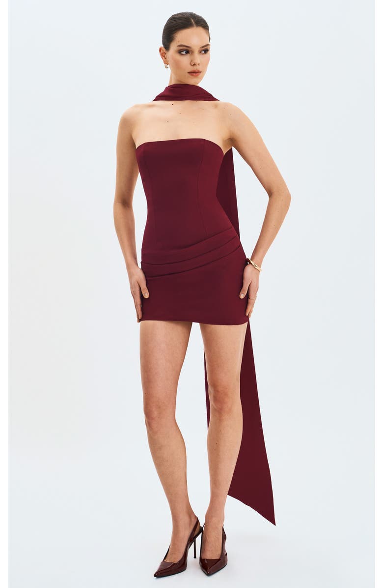 Miss Circle Ovelia Satin Ribbon Strapless Mini Dress, Alternate, color, Crimson