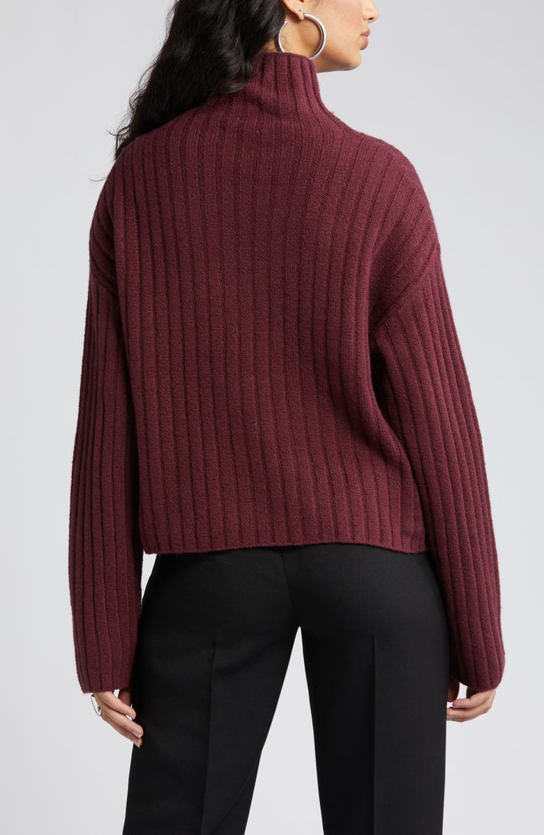 Open Edit Women's Cotton Blend Rib Funnel Neck Sweater, Alternate, color, Burgundy London