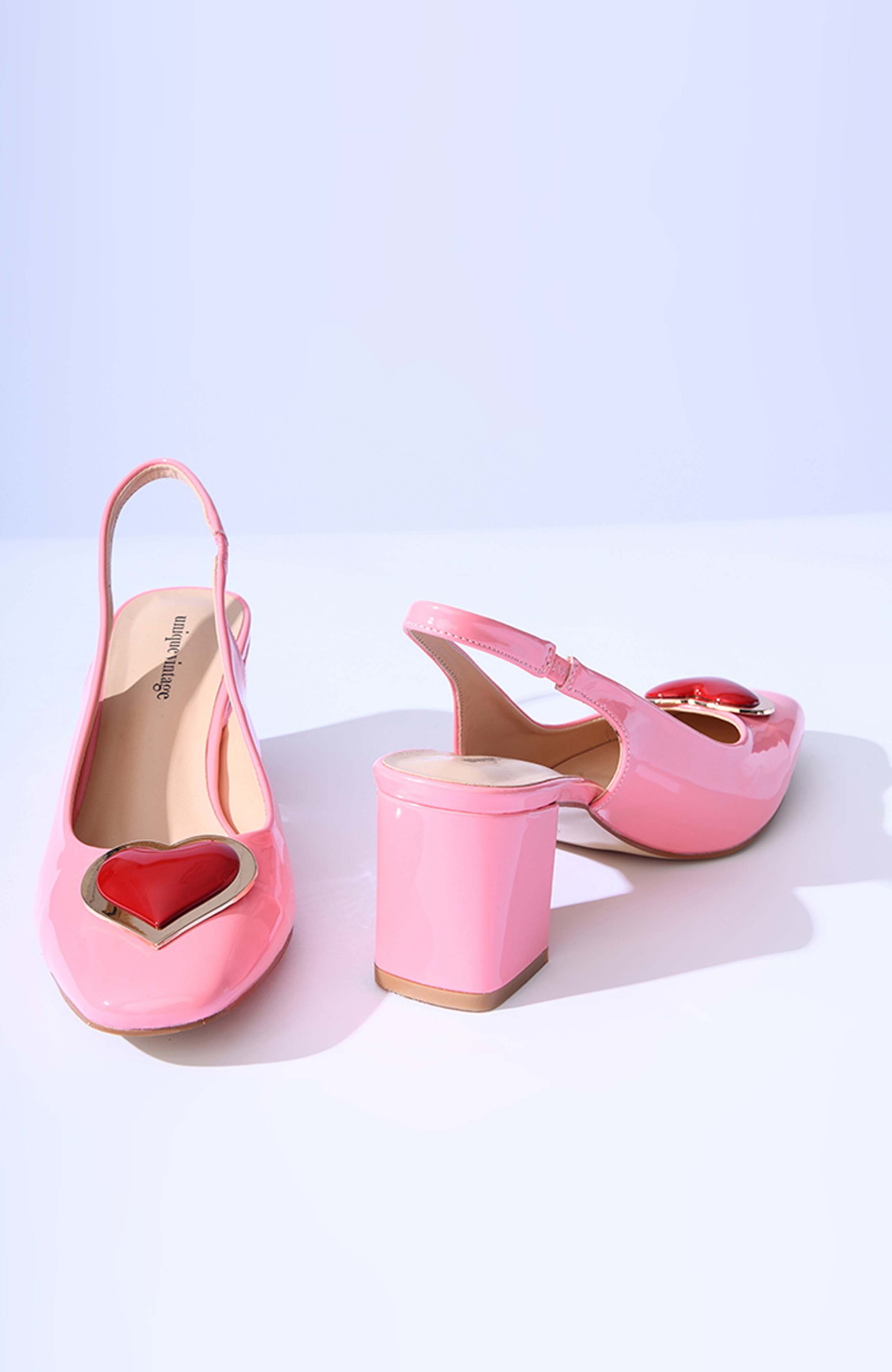 Heart Leatherette Slingback Heels, Alternate, color, Pink