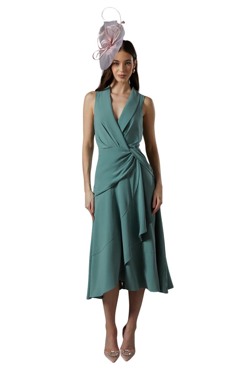 Coast Shawl Collar Ruffle Hem Midi Dress, Main, color, Sage