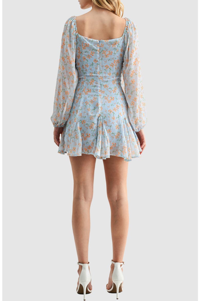 Floral Long Sleeve Fit & Flare Minidress, Alternate, color, BLUE ORANGE
