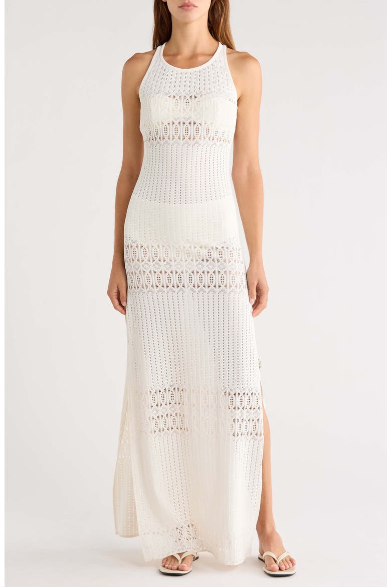Open Stitch Sleeveless Cover-Up Maxi Dress, Main, color, NATURAL