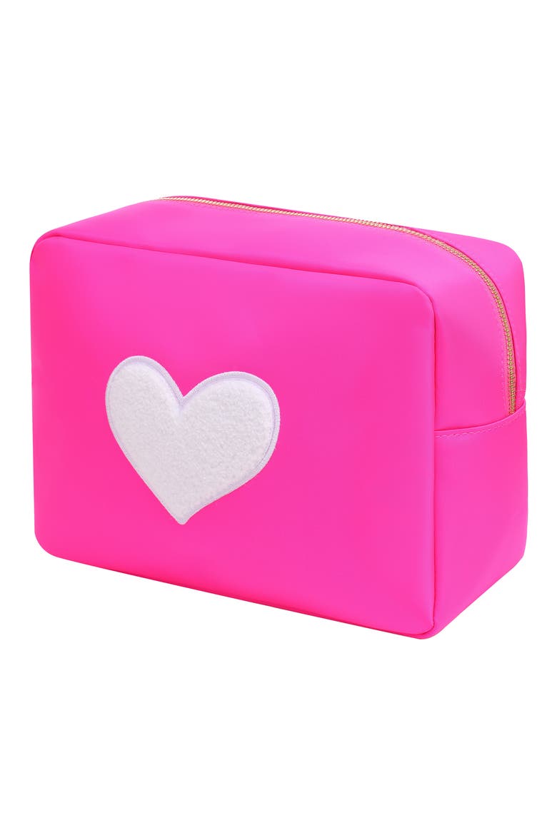 XL Heart Patch Cosmetic Bag with Insert, Alternate, color, HOT PINK