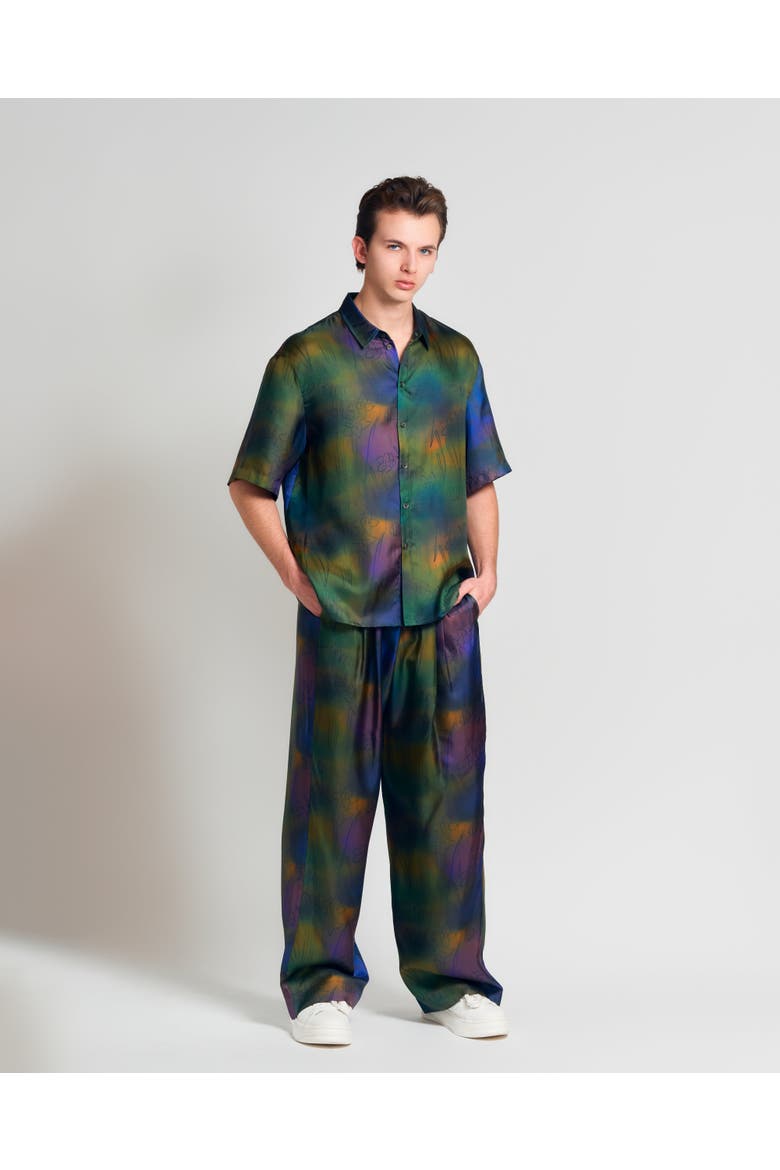 "Brooklyn" Oversized Silk Hawaii Shirt, Alternate, color, Green