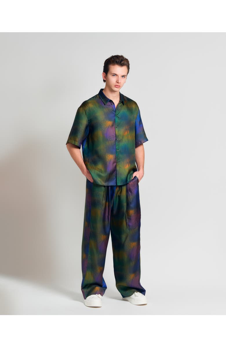 Lost Pattern NYC "Brooklyn" Oversized Silk Hawaii Shirt, Alternate, color, Green