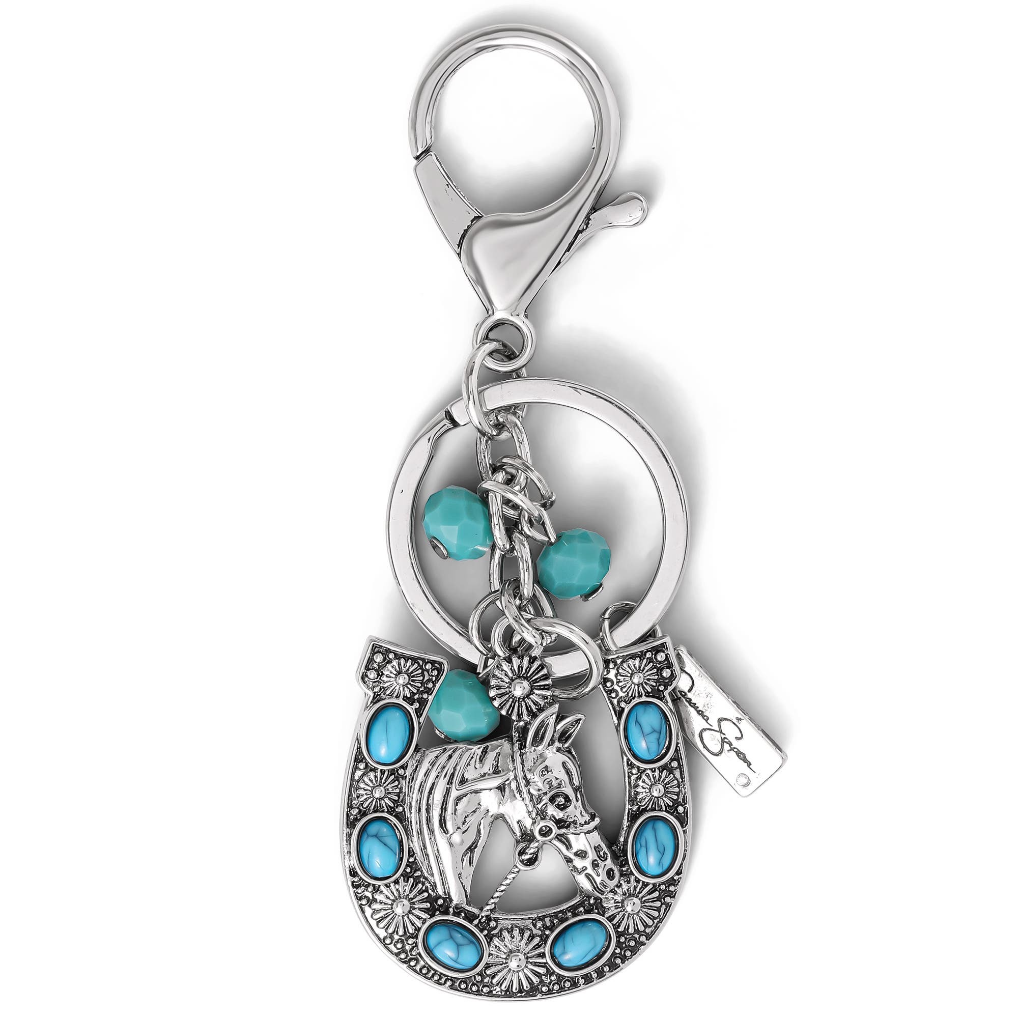 Jessica Simpson Turquoise Horseshoe Keychain, Main, color, Silver/Turquoise