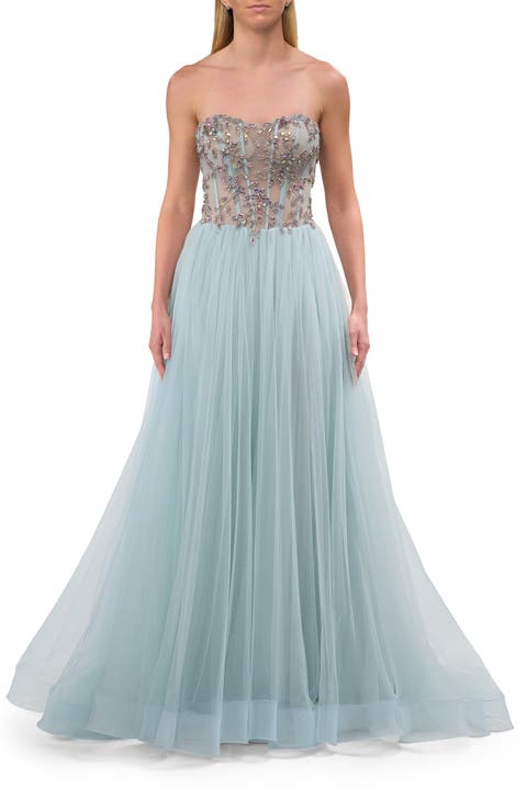 A-line Tulle Prom Dress with Stunning Floral Beaded Design