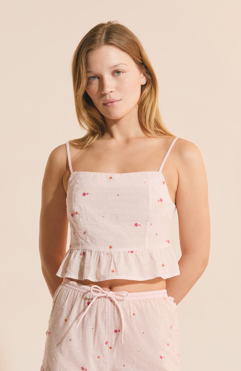 Etam Oria Swiss Dot Peplum Pajama Top, Alternate, color, Pink