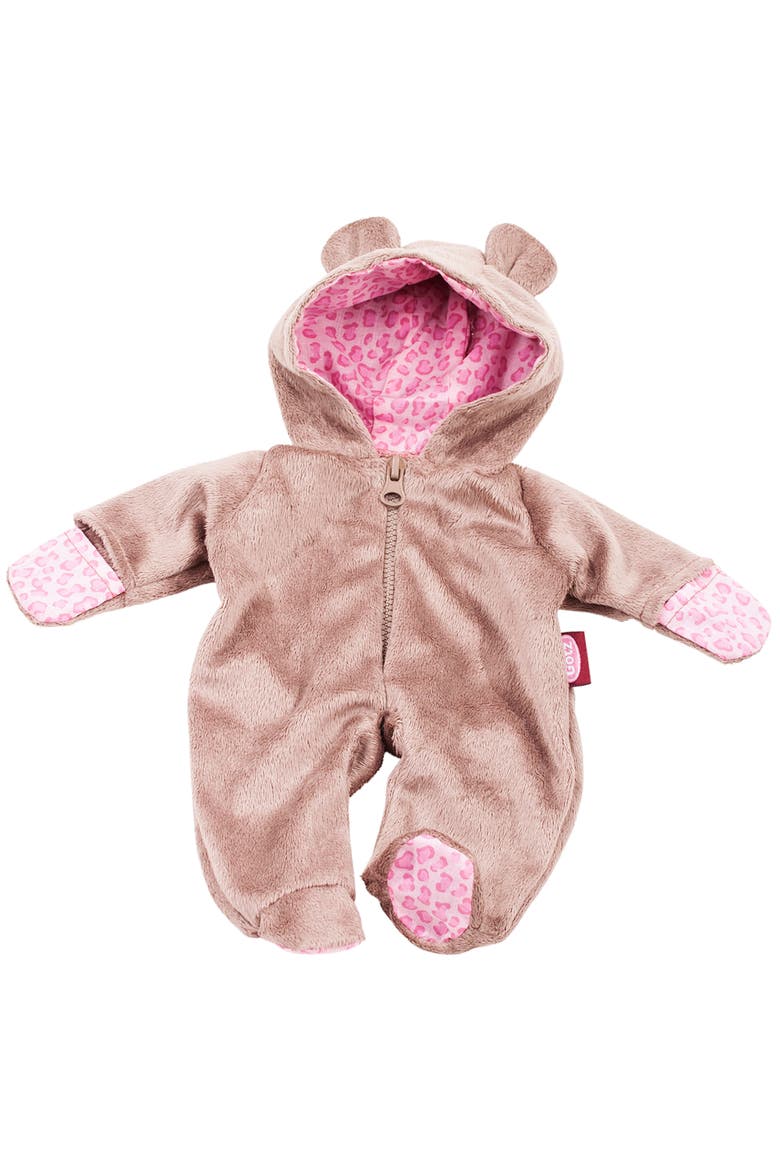 One Piece Teddy Costume Pajama Sleeper For Baby Dolls, Main, color, Brown