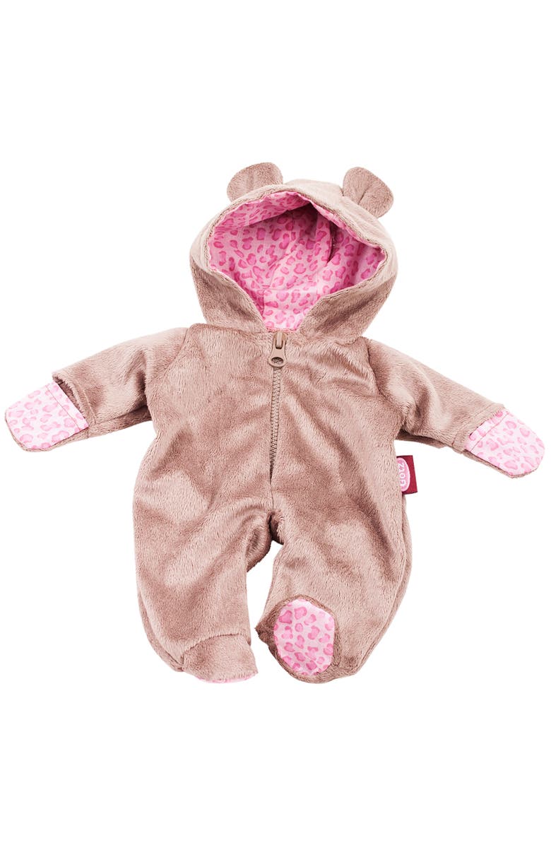 Gotz One Piece Teddy Costume Pajama Sleeper For Baby Dolls, Main, color, 
