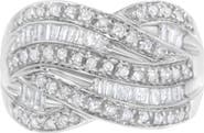 Haus of Brilliance Silver 1.0 Cttw Round and Baguette Diamond Cross Over Ring Band