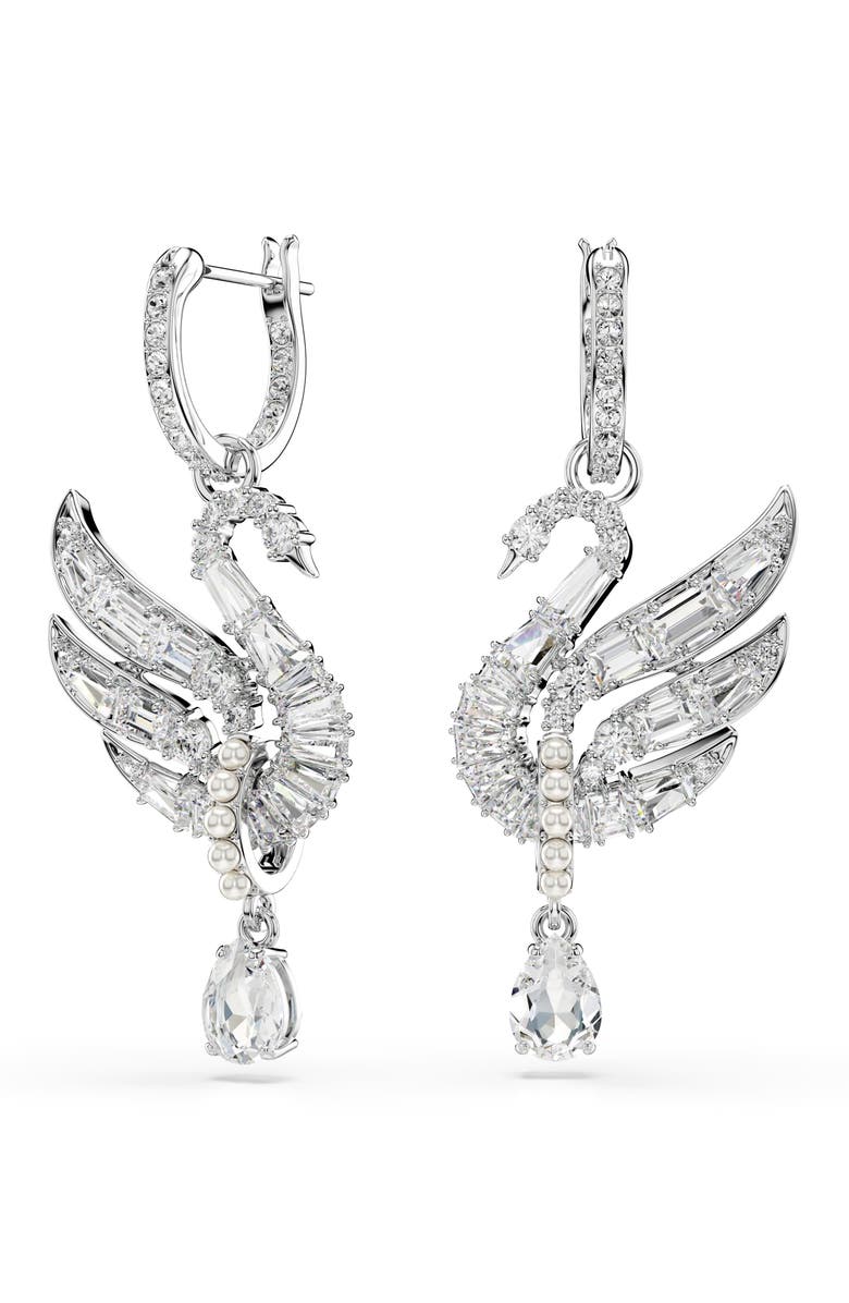 Swarovski Swan Crystal & Faux Pearl Drop Earrings, Main, color, White/ Silver