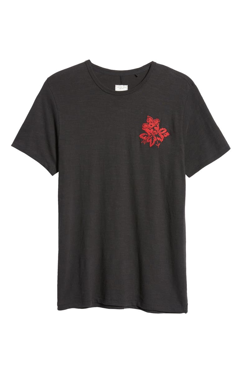 rag & bone Flame Embroidered Floral Cotton T-Shirt, Alternate, color, Black