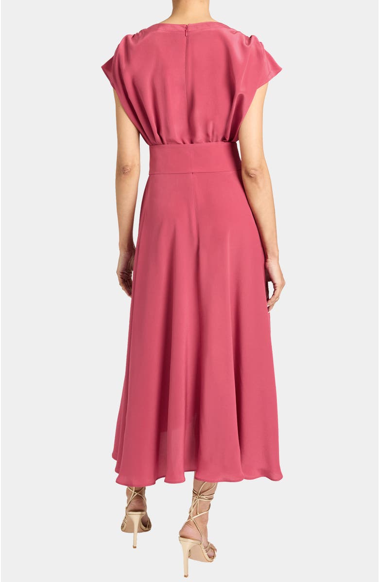 Santorelli TALIA Cap Sleeve Midi Dress Silk Crepe De Chine, Alternate, color, Peony