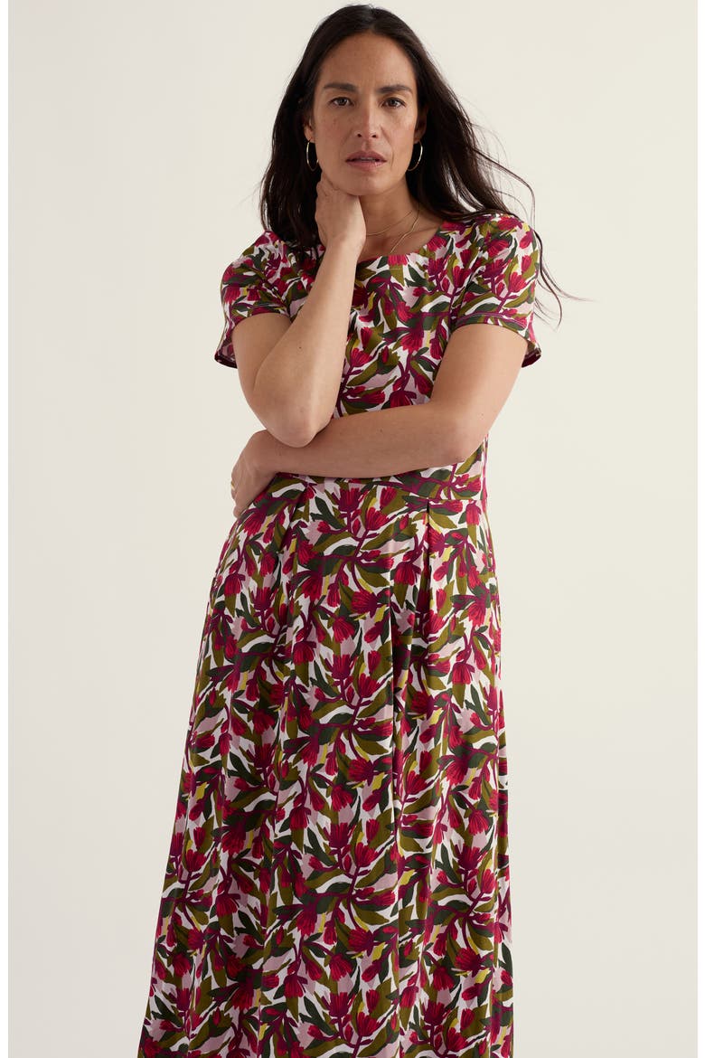 Veronica Floral Stretch Organic Cotton Midi Dress, Alternate, color, ABSTRACT PROTEA CHALK