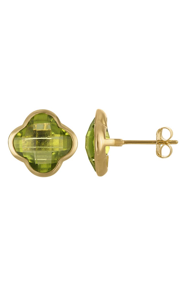 FZN 10K Gold Quatrefoil Stud Earrings, Main, color, Yellow Peridot