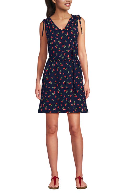 Cotton Jersey Shoulder Tie Belted Mini Dress