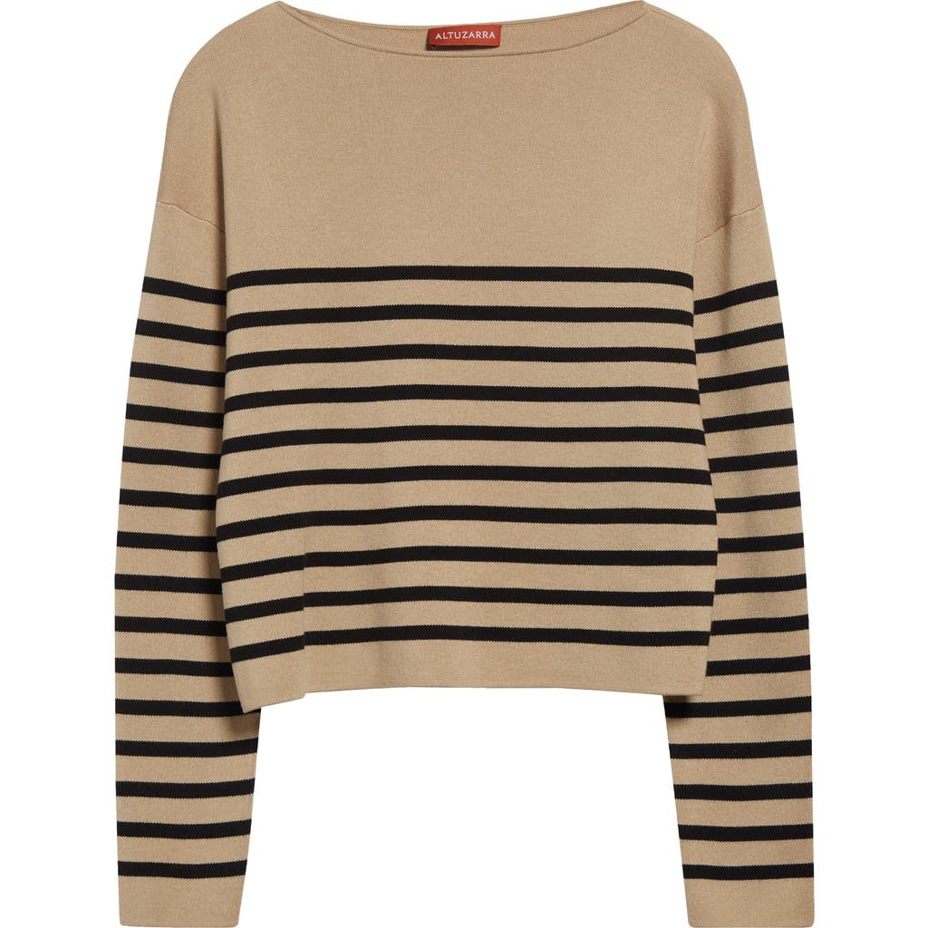 Altuzarra Ronnie Stripe Boatneck Silk & Cotton Sweater In Hazelwood/black