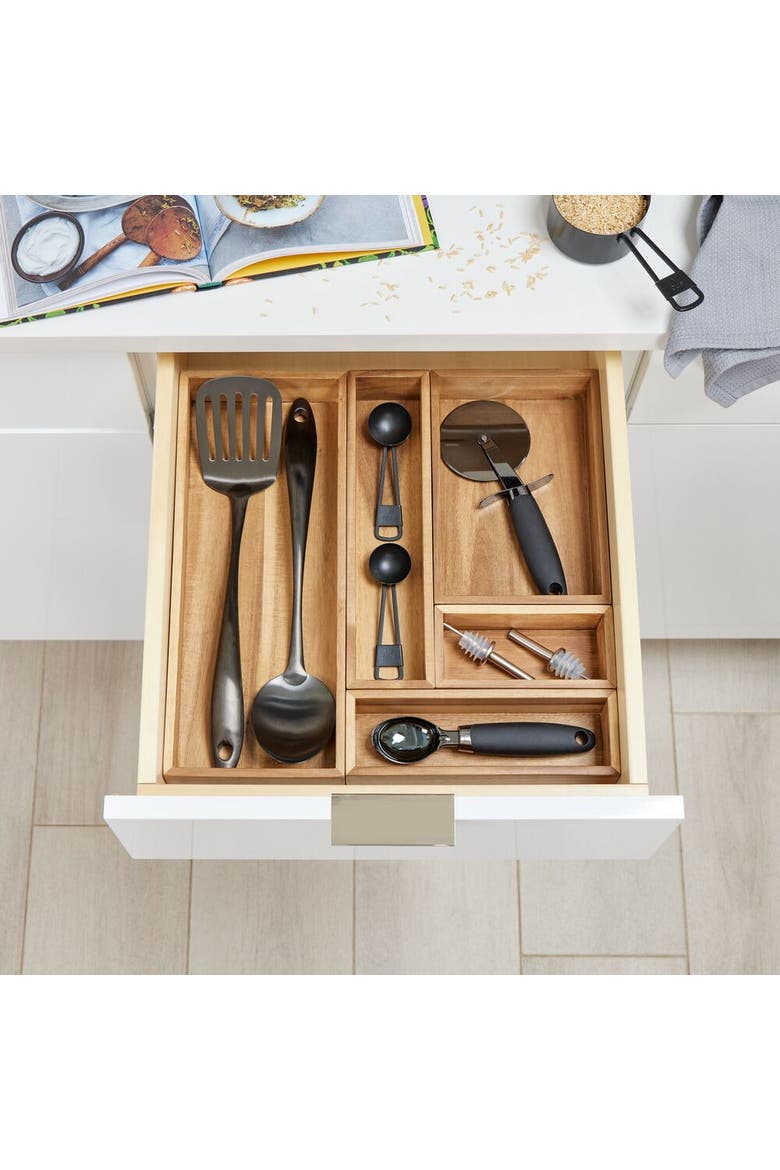 Acacia Wood Small Kitchen Drawer Organizer - Set of 3 - Natural, Alternate, color, Natural