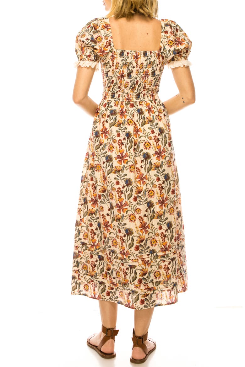 Floral Crochet Trim Midi Dress, Alternate, color, BEIGE BLUSH