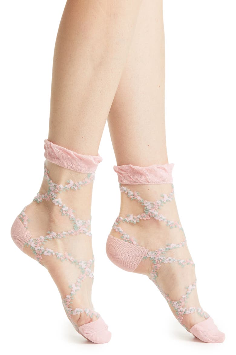 Flower Trellis Tulle Socks, Main, color, ROSE