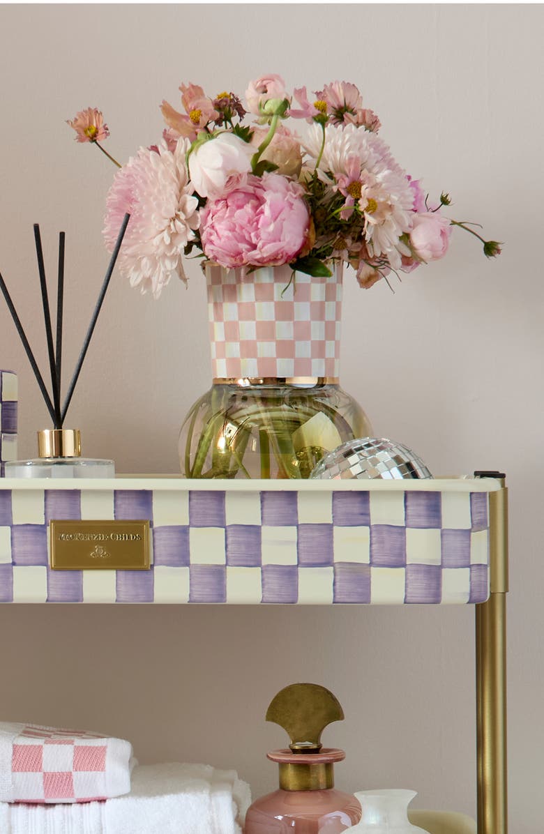 MACKENZIE CHILDS Rosy Check Glass Vase, Alternate, color, Rosy