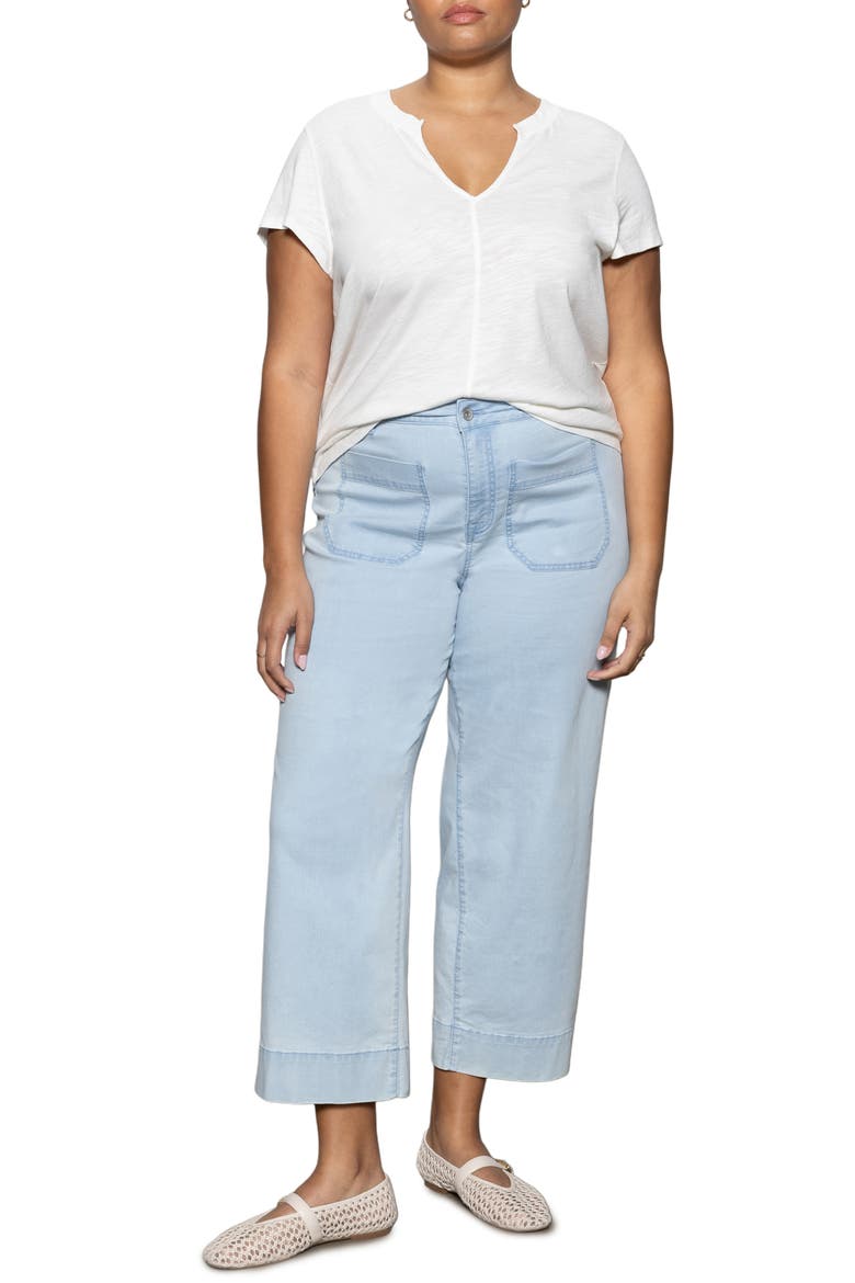 The New Girl Split Neck Cotton T-Shirt, Alternate, color, WHITE