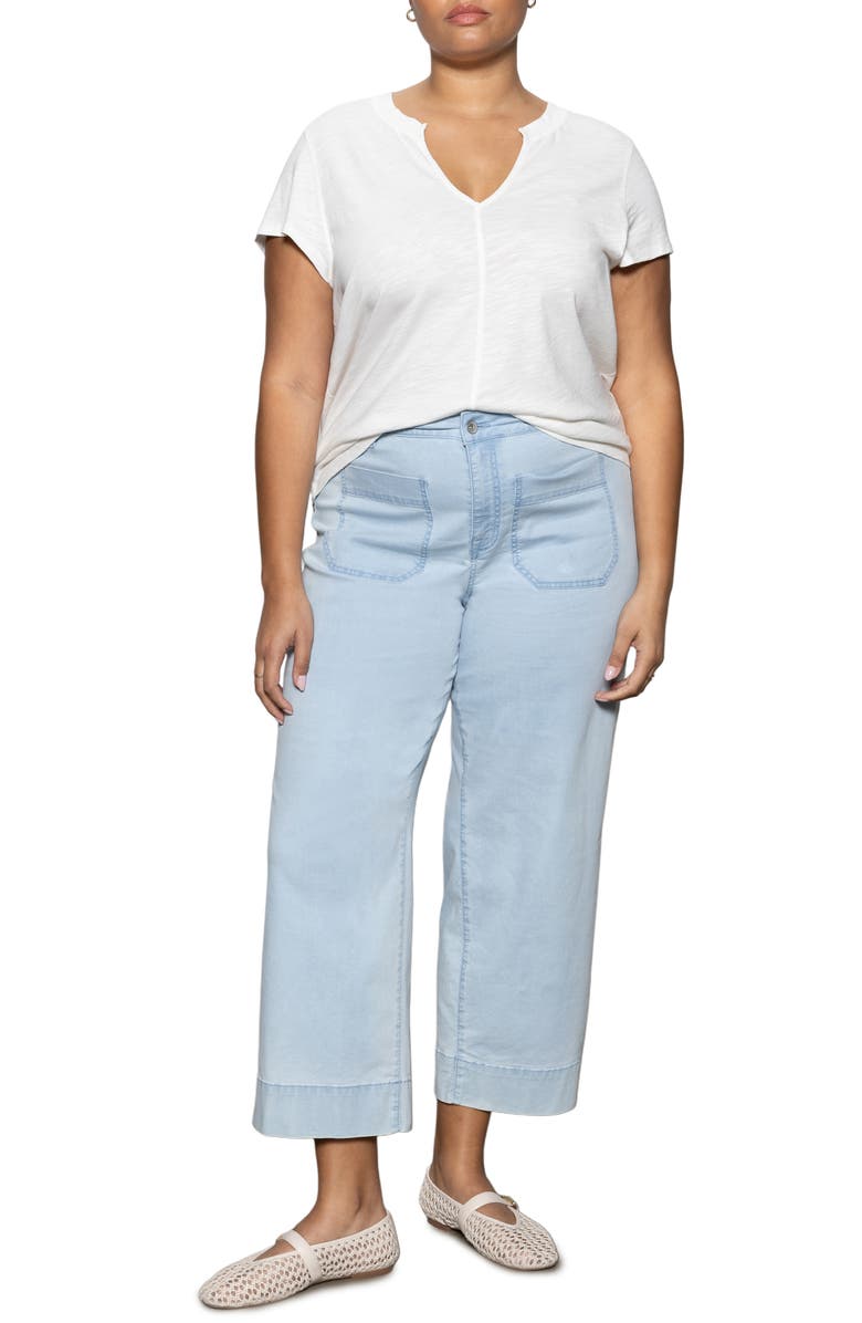 Sanctuary The New Girl Split Neck Cotton T-Shirt, Alternate, color, White