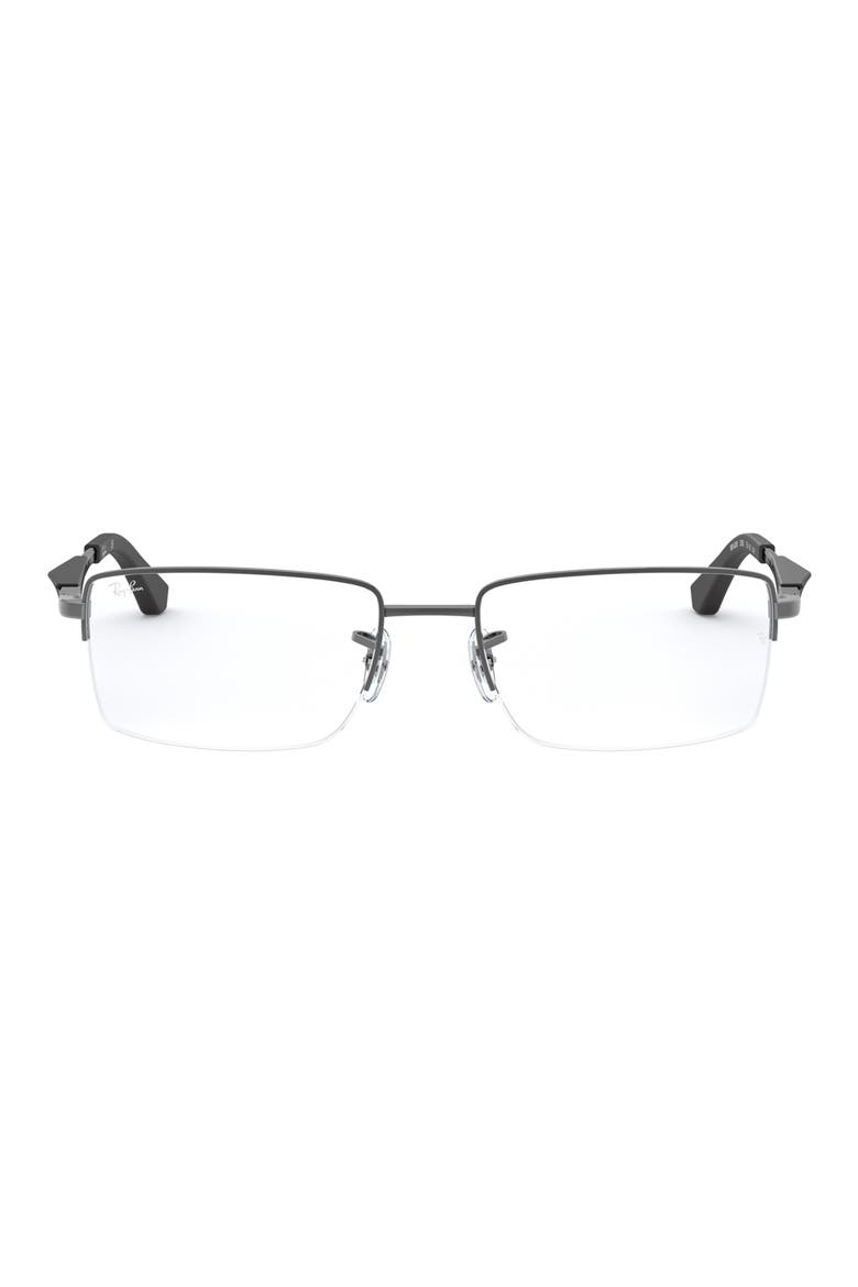 53mm Semi Rimless Rectangular Optical Glasses, Main, color, GUNMETAL
