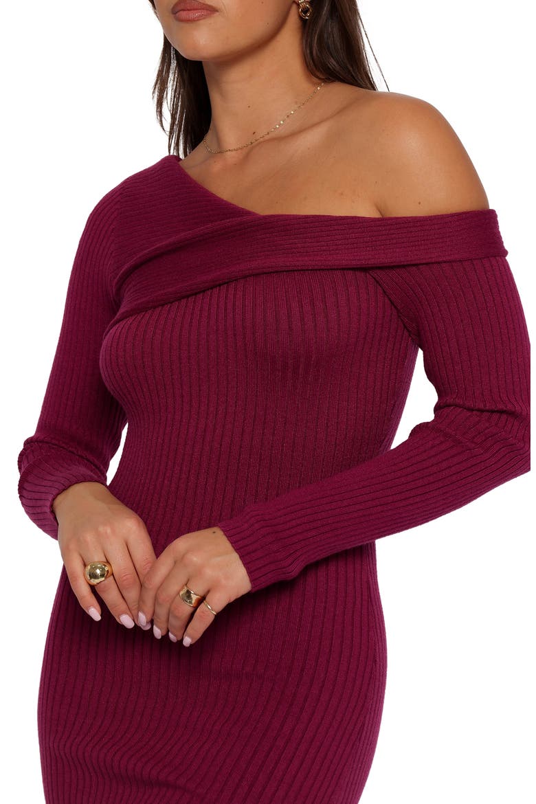 Cammie One-Shoulder Long Sleeve Sweater Dress, Alternate, color, FUCHSIA